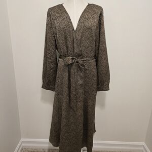 Vince Camuto Satin Floral Leopard Print Maxi Wrap Dress